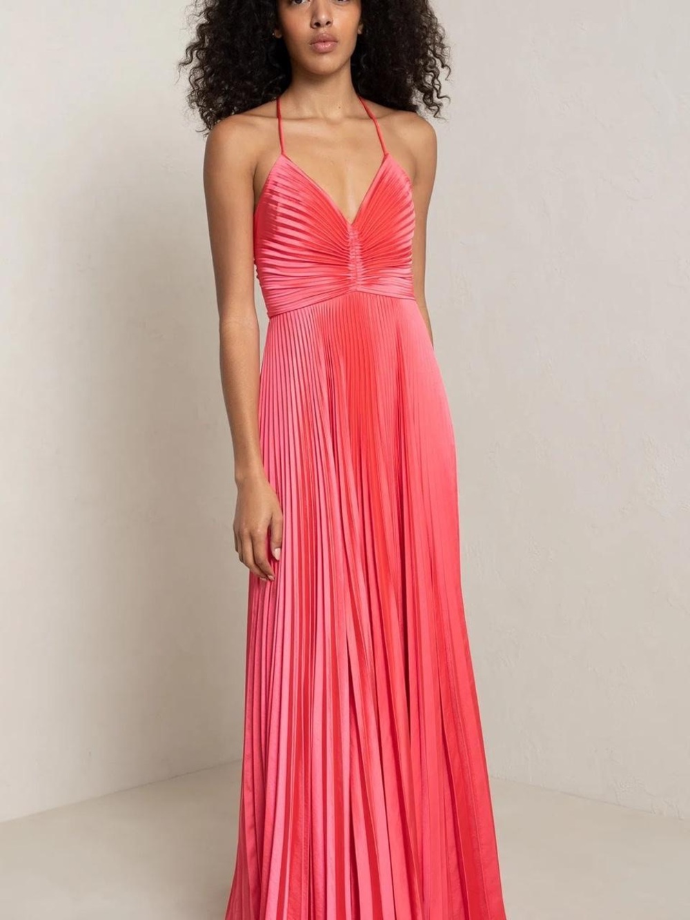 A.L.C. Coral Pink Pleated Halter Maxi Dress